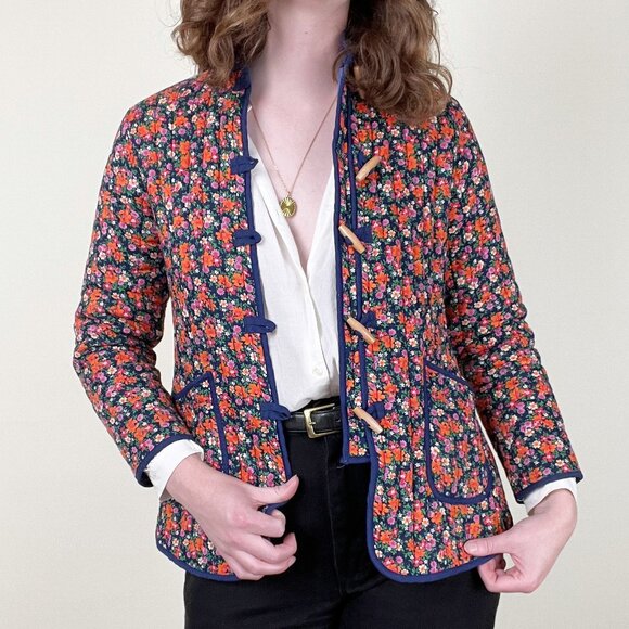Vintage Quilted Floral Print Toggle Duffle Pea Coat Barn Puffer Jacket 60s 70s - Picture 11 of 11